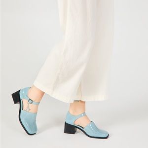 Intentionally Blank Marty Mary Jane Blue Patent Leather Chunky Block Heel 8